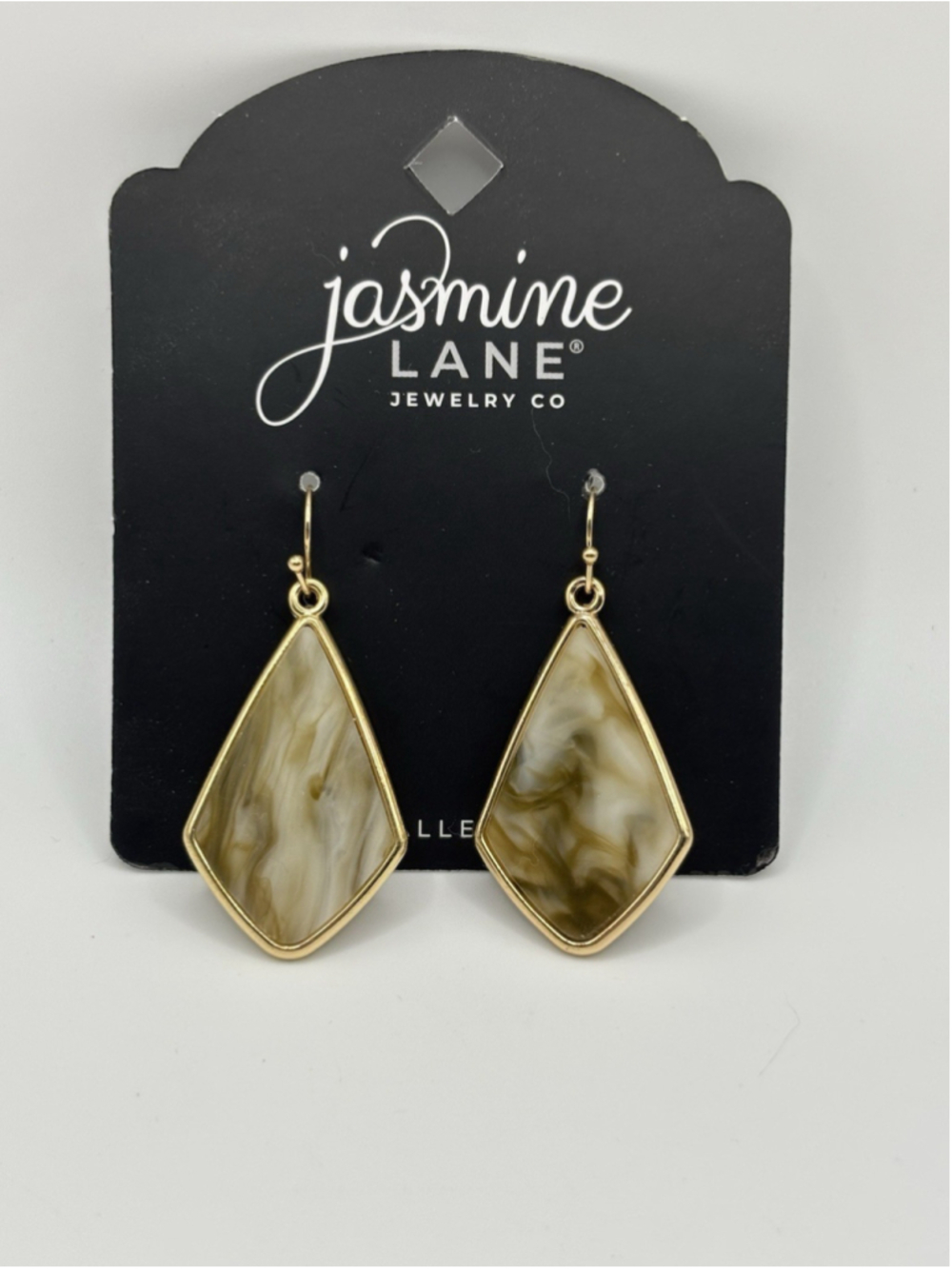 Jasmine Lane Gold Tone Marbled Resin Teardrop Earrings 2” Hypoallergenic New